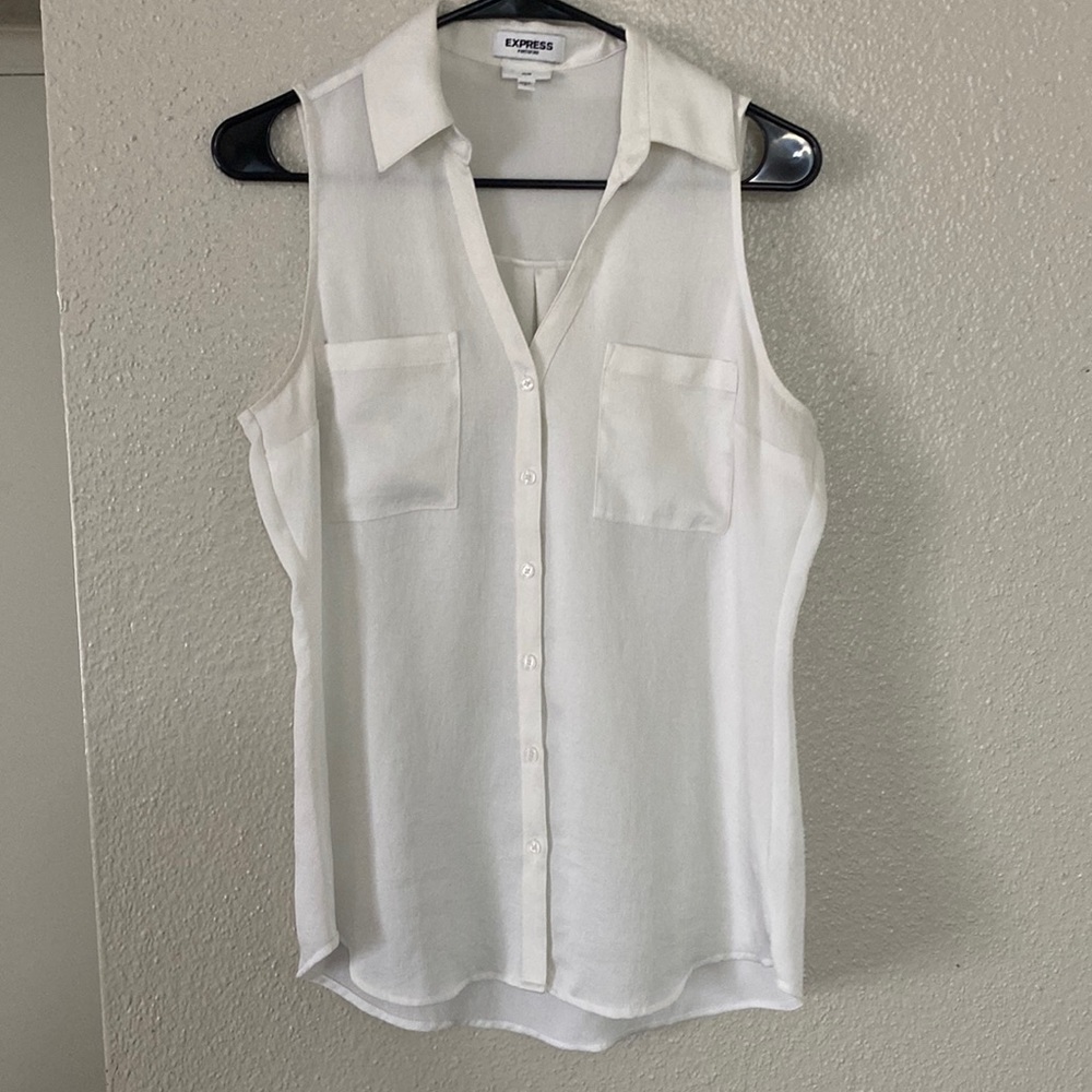 Sleeveless Button Up White Blouse
